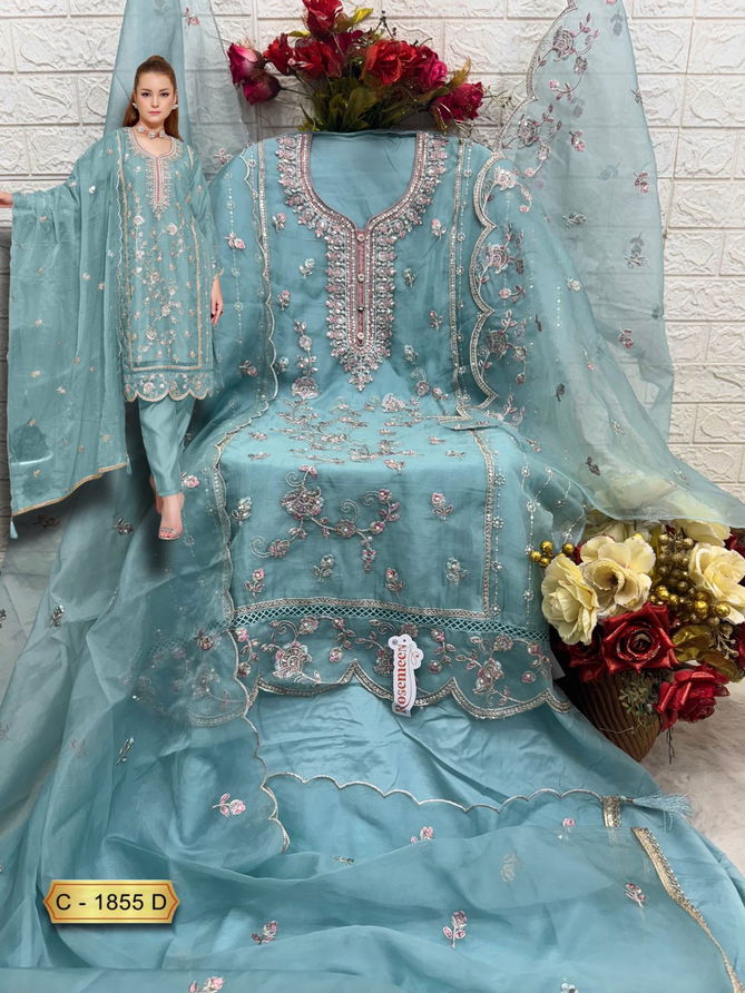 C 1855 Rosemeen By Fepic Organza Embroidery Pakistani Suits Wholesale Market